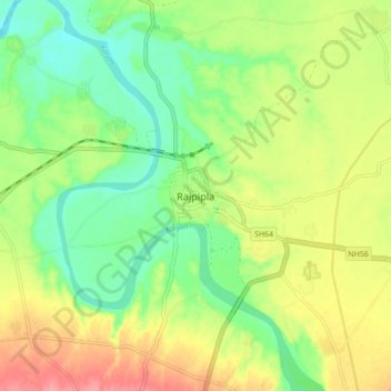 Mapa topográfico Rajpipla, altitude, relevo