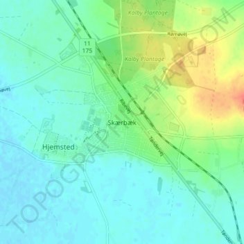 Mapa topográfico Skærbæk, altitude, relevo