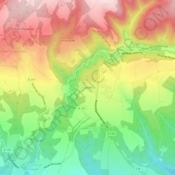 Mapa topográfico Cazelles, altitude, relevo