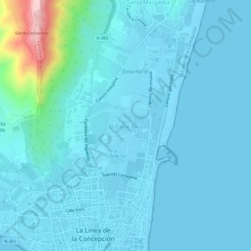 Mapa topográfico El Zabal Bajo, altitude, relevo