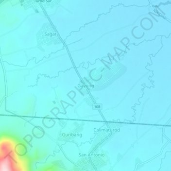 Mapa topográfico Gayong, altitude, relevo