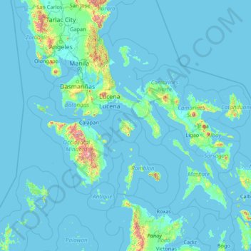 Mapa topográfico Marinduque, altitude, relevo