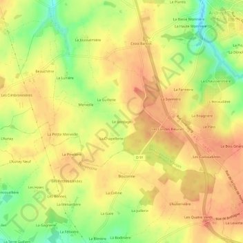 Mapa topográfico Le Bordage, altitude, relevo