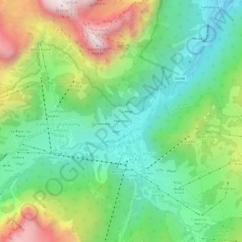 Mapa topográfico Pescosta, altitude, relevo