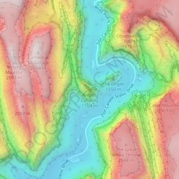 Mapa topográfico Angels Landing, altitude, relevo