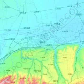 Mapa topográfico 渭南市, altitude, relevo