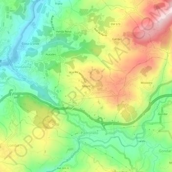 Mapa topográfico Moure, altitude, relevo