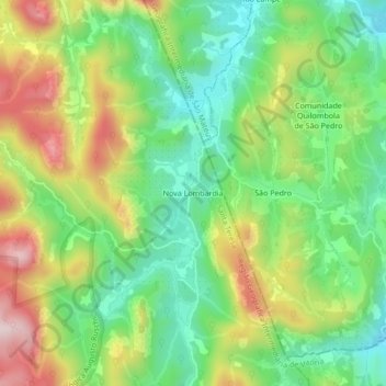 Mapa topográfico Nova Lombardia, altitude, relevo