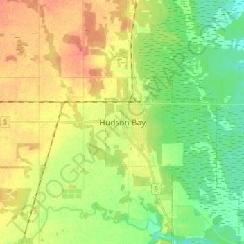 Mapa topográfico Hudson Bay, altitude, relevo