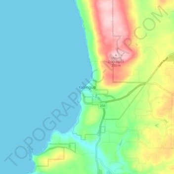 Mapa topográfico Yallingup, altitude, relevo