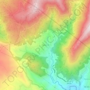 Mapa topográfico Teixeira, altitude, relevo