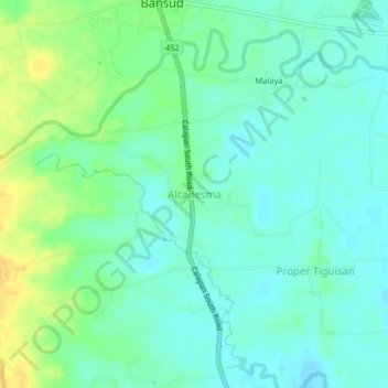 Mapa topográfico Alcadesma, altitude, relevo