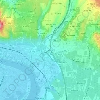 Mapa topográfico La Burge, altitude, relevo