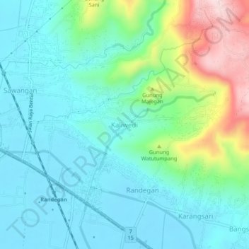 Mapa topográfico Kaliwedi, altitude, relevo
