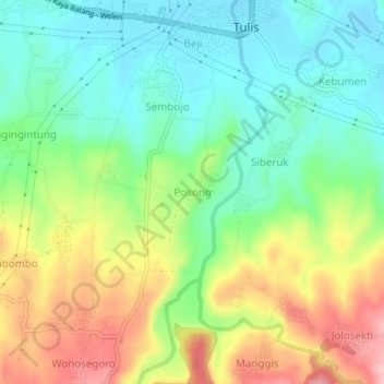 Mapa topográfico Posong, altitude, relevo