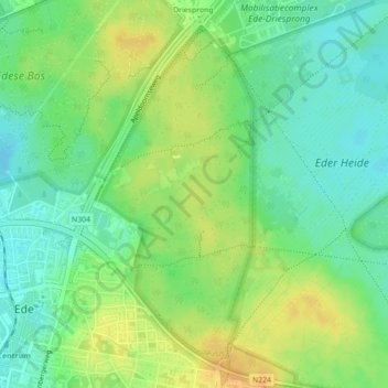 Mapa topográfico Edese Bos - Oost, altitude, relevo