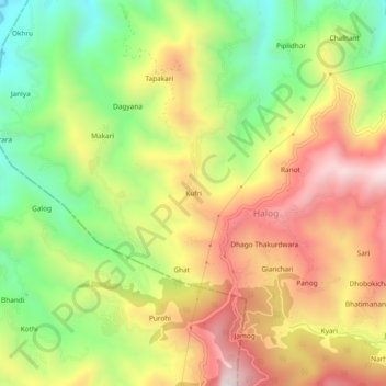 Mapa topográfico Kufri, altitude, relevo