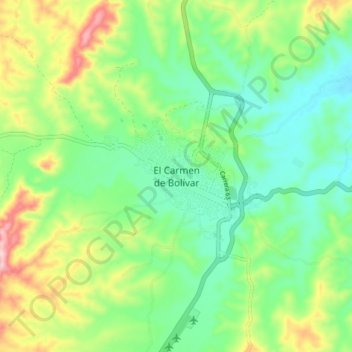 Mapa topográfico El Carmen de Bolívar, altitude, relevo