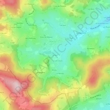 Mapa topográfico Le Bief, altitude, relevo