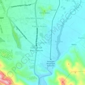 Mapa topográfico Suticollo, altitude, relevo