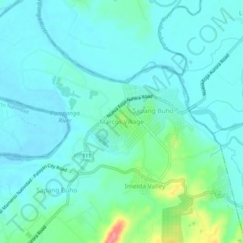 Mapa topográfico Marcos Village, altitude, relevo