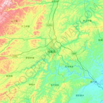 Mapa topográfico Fenghuang, altitude, relevo