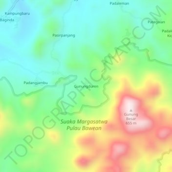 Mapa topográfico Gunungduren, altitude, relevo