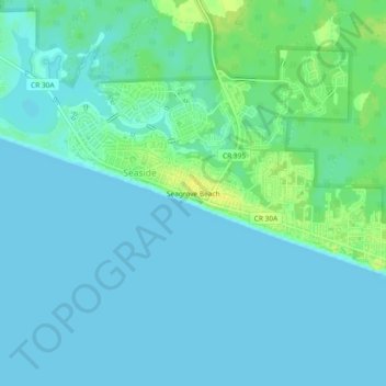 Mapa topográfico Seagrove Beach, altitude, relevo