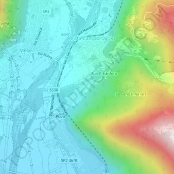 Mapa topográfico Berzo, altitude, relevo
