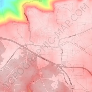 Mapa topográfico Monteagle, altitude, relevo
