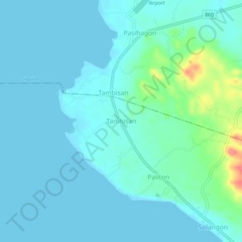 Mapa topográfico Tambisan, altitude, relevo
