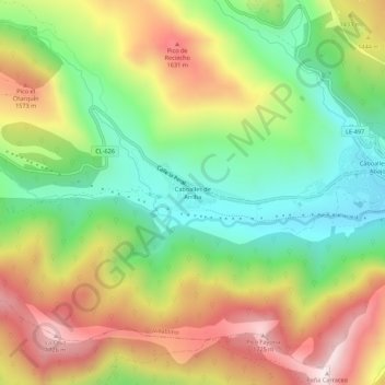 Mapa topográfico Caboalles de Arriba, altitude, relevo