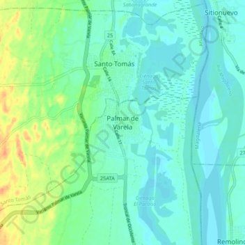 Mapa topográfico Palmar de Varela, altitude, relevo