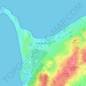 Mapa topográfico Ordrup Strand, altitude, relevo