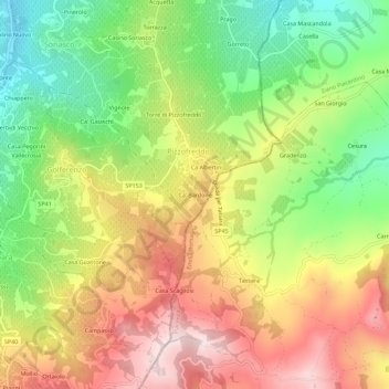 Mapa topográfico Ca' Bardone, altitude, relevo