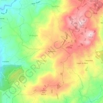 Mapa topográfico Arnozela, altitude, relevo