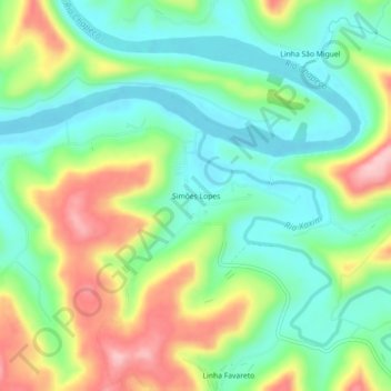 Mapa topográfico Simões Lopes, altitude, relevo