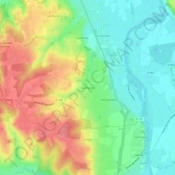 Mapa topográfico Les Étangs, altitude, relevo