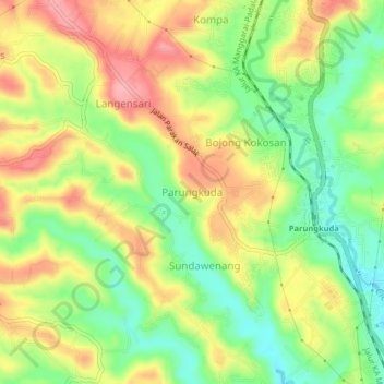 Mapa topográfico Parungkuda, altitude, relevo