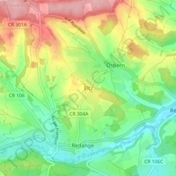 Mapa topográfico Eltz, altitude, relevo