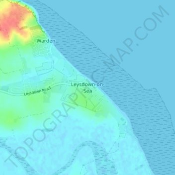 Mapa topográfico Leysdown-on-Sea, altitude, relevo
