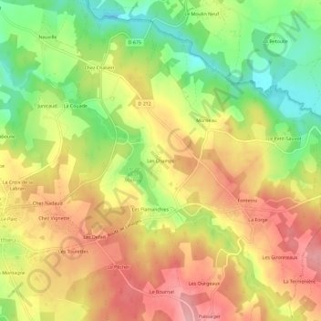 Mapa topográfico Les Champs, altitude, relevo