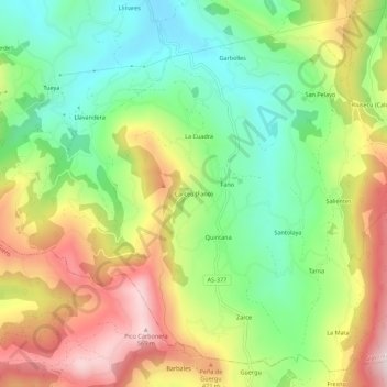 Mapa topográfico Carceo (Fano), altitude, relevo