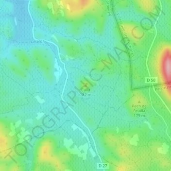 Mapa topográfico Calla, altitude, relevo