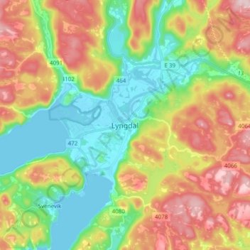 Mapa topográfico Lyngdal, altitude, relevo