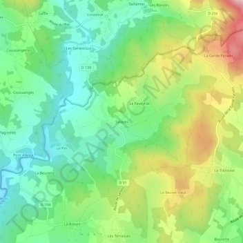 Mapa topográfico Salayes, altitude, relevo