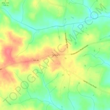 Mapa topográfico Tyrone, altitude, relevo