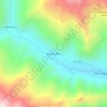 Mapa topográfico Ingenio Bajo, altitude, relevo