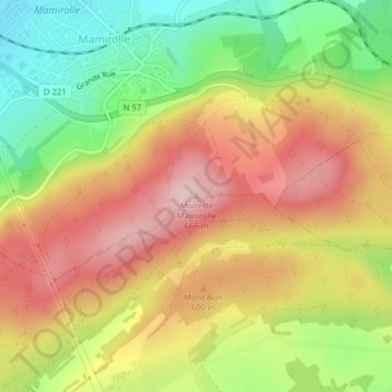 Mapa topográfico Mont de Mamirolle, altitude, relevo