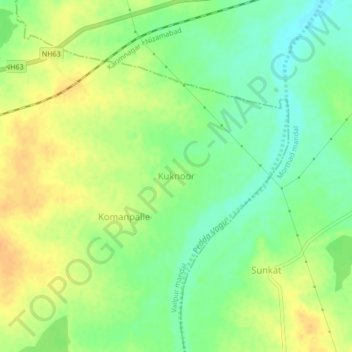 Mapa topográfico Kuknoor, altitude, relevo